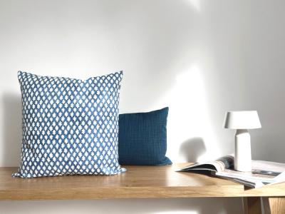 Preview: 1 Kissenhülle GEMS blau weiß Landhaus maritim Kissen Kissenhülle Sofakissen Dekokissen 40x40 50x50 60x60