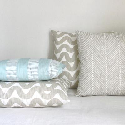 Preview: Kissenbezüge Kissenhüllen Sofakissenhüllen für Kissen Dekokissen Zierkissen elfenbein und blasstürkis Frühjahr Sommer gemustert skandinavisch Landhausstil