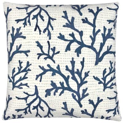 Preview: Kissen Kissenbezug Koralle in blau-weiß mit Korallenäste und Batikprint maritim Landhaus skandinavisch