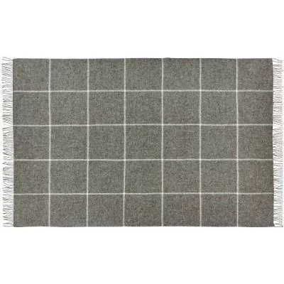 Wolldecke Wohndecke Plaid XXL MANDO kariert grau und rohweiß 220x260