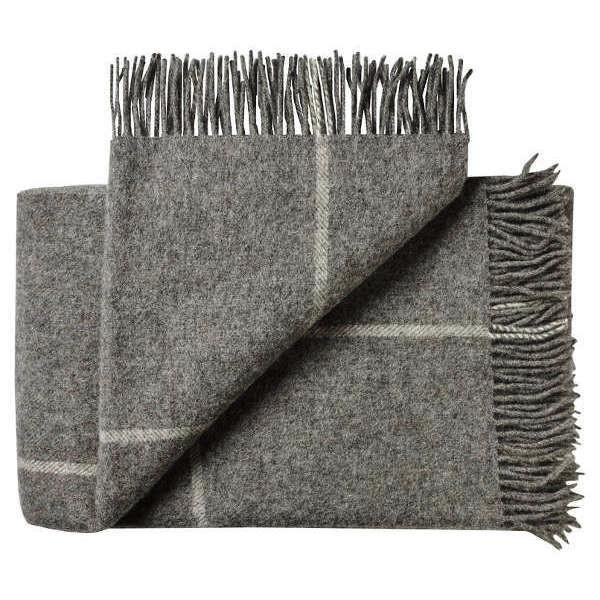 Passende Wolldecke MANDO in XXL Format 220x260 cm kariert grau Wolle Herbst Winter